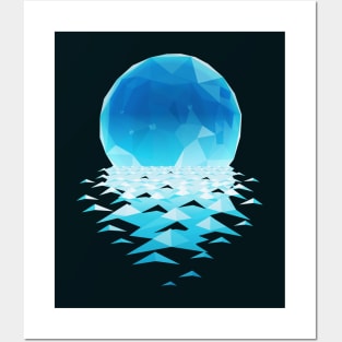 The moon is reflected in the water at night. polygonal Posters and Art